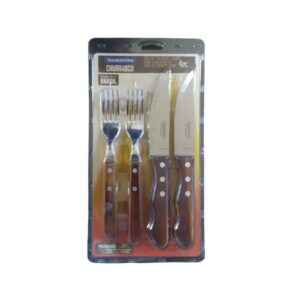 Juego de Cubiertos Jumbo para Churrasco Polywood Marrón Claro 4 Piezas