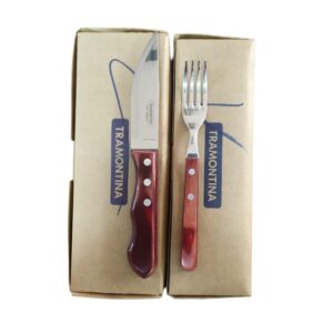 Tenedor y Cuchillo para Churrasco Jumbo Polywood Rojo 24 Piezas