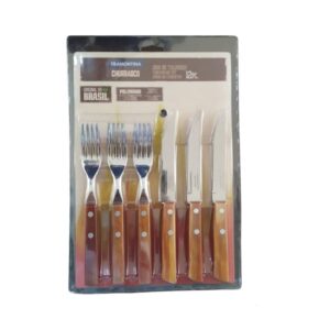 Juego de Cubiertos para Churrasco Polywood Marrón Claro, 12 Piezas