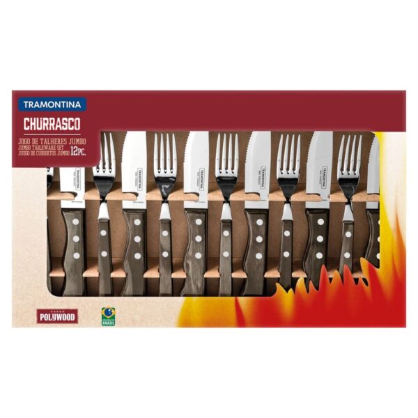 Juego de Cubiertos para Churrasco Jumbo Polywood Marrón 12 piezas - Imagen 2