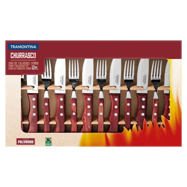 Juego de Cubiertos para Churrasco Jumbo Polywood Rojo 12 piezas - Imagen 2