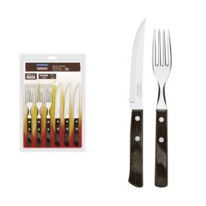 Juego de Cubiertos para Churrasco polywood marrón, 12 piezas
