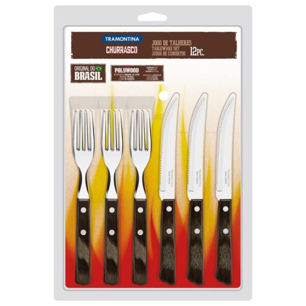 Juego de Cubiertos para Churrasco polywood marrón, 12 piezas - Imagen 2