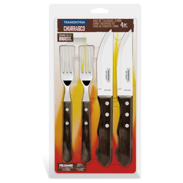 Juego de Cubiertos Jumbo para Churrasco Polywood Marrón 4 Piezas - Imagen 2