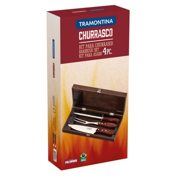 Juego para Churrasco Polywood Marrón Claro con Estuche de Madera de 4 Piezas - Imagen 2