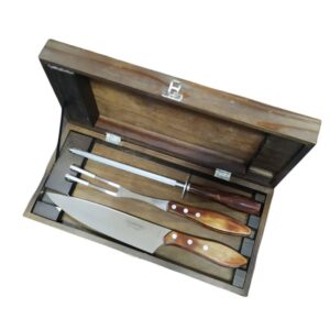 Juego para Churrasco Polywood Marrón Claro con Estuche de Madera de 4 Piezas