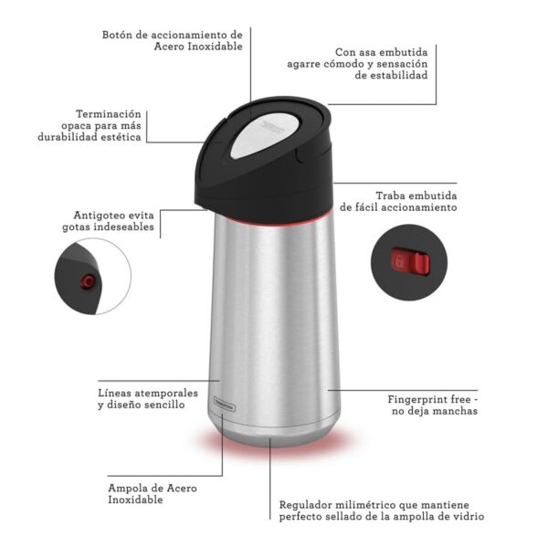 Termo Tramontina Exata de acero inoxidable 2 L - Imagen 2