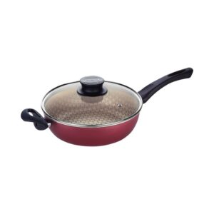 Freidora Paris Antiadherente Starflon Rojo con Tapa de Vidrio 26cm