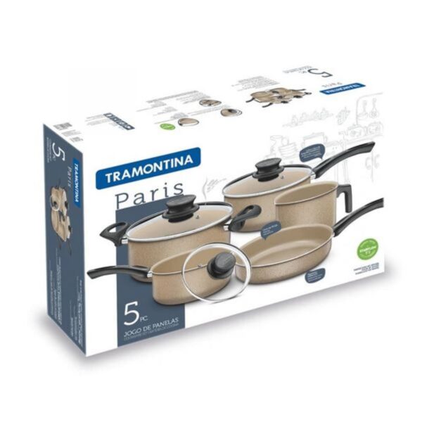 Juego de Ollas Paris de Aluminio con Revestimiento Interno y Externo Antiadherente Starflon Max 5 Piezas Beige - Imagen 2
