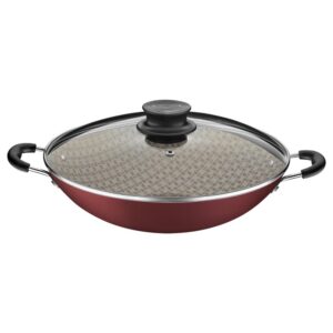 Olla Wok Paris de Aluminio con Revestimiento de Antiadherente Starflon Max Rojo con Tapa de Vidrio 36cm 6,0L