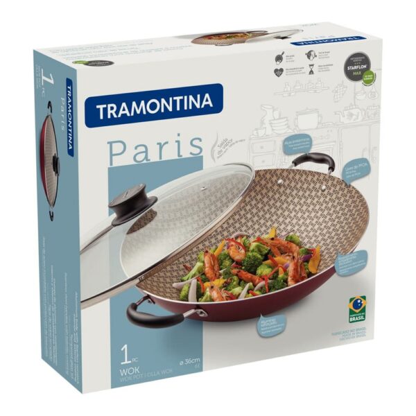 Olla Wok Paris de Aluminio con Revestimiento de Antiadherente Starflon Max Rojo con Tapa de Vidrio 36cm 6,0L - Imagen 2