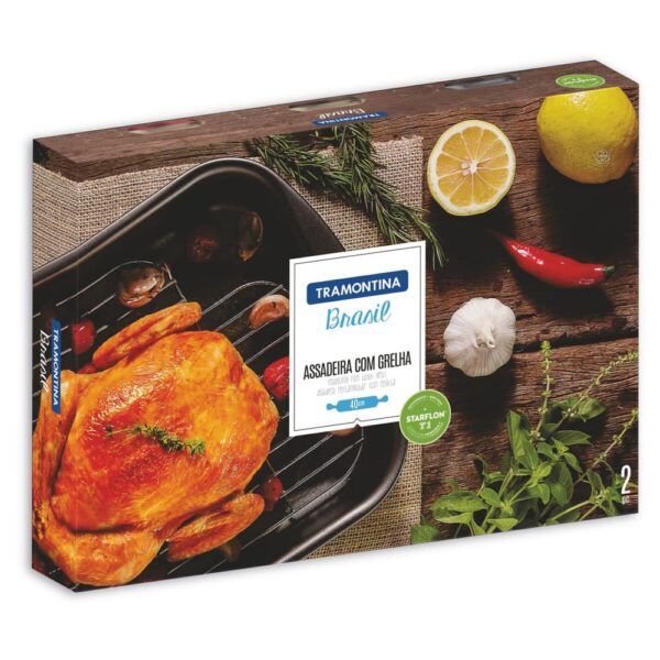 Asadera rectangular con rejilla Brasil en aluminio con revestimiento interno y externo antiadherente Starflon Max 34cm - Imagen 2