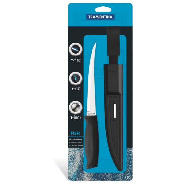 Cuchillo para Filete de Pescado con Hoja de Acero Inoxidable y Mango de Polipropileno Funda de Nylon con Sacapuntas de 6" - Imagen 2
