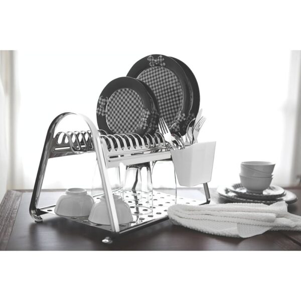 Escurridor de platos ciclo de acero inoxidable con porta cubiertos Blanco - Imagen 4