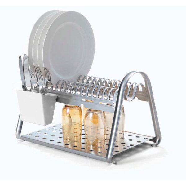 Escurridor de platos ciclo de acero inoxidable con porta cubiertos Blanco - Imagen 3
