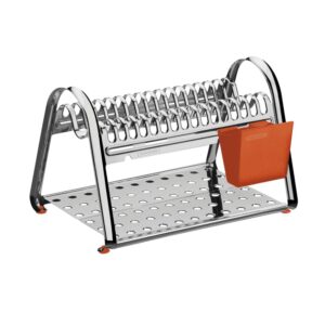 Escurridor de platos ciclo de acero inoxidable con porta cubiertos naranja