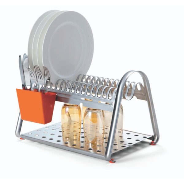 Escurridor de platos ciclo de acero inoxidable con porta cubiertos naranja - Imagen 5