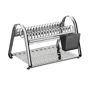 Escurridor de platos ciclo de acero inoxidable con porta cubiertos Negro
