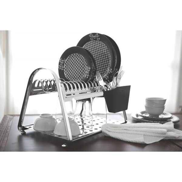 Escurridor de platos ciclo de acero inoxidable con porta cubiertos Negro - Imagen 3
