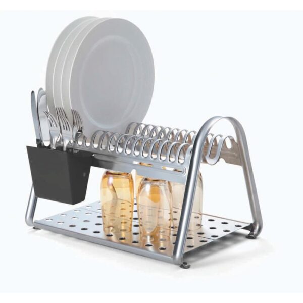 Escurridor de platos ciclo de acero inoxidable con porta cubiertos Negro - Imagen 4