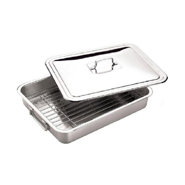 Fuente de hornear Service de acero inoxidable con Tapa y Parrilla 43 x 36cm