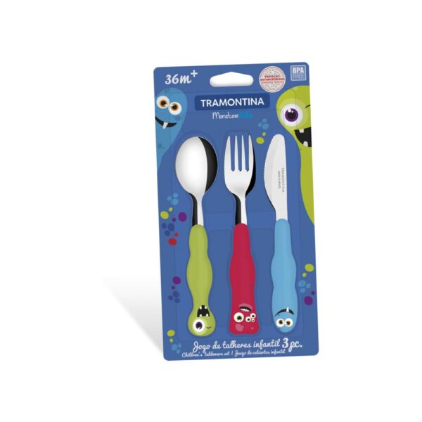 Juego De Cubiertos Monsterkids Celeste 3 Pzs - Imagen 2