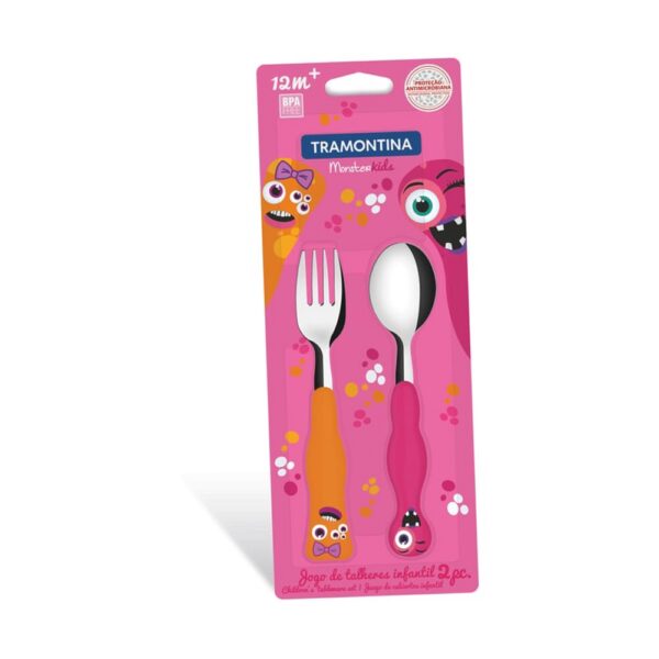 Juego De Cubiertos Monsterkids Rosa 2 Pzs - Imagen 2