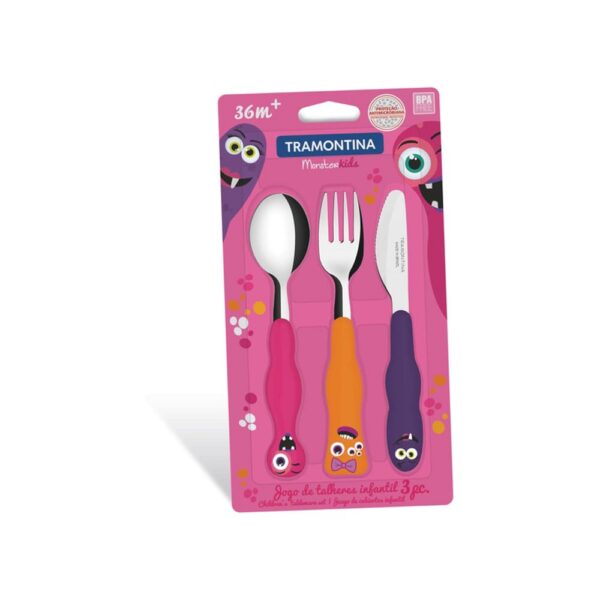 Juego De Cubiertos Monsterkids Rosa 3 Pzs - Imagen 2