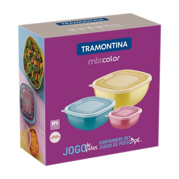 Juego de Potes Mixcolor de Polipropileno con Tapa Trasparente 3 pzs - Imagen 2