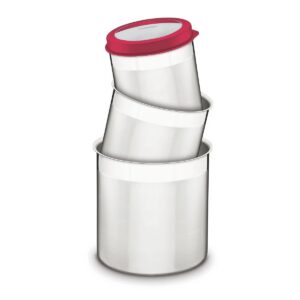 Juego de Potes Cucina de Acero Inoxidable Tapa Plastica Roja 3 Piezas