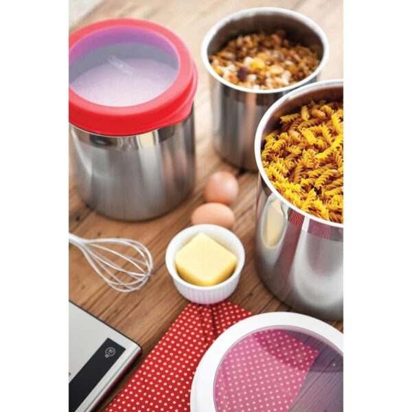 Juego de Potes Cucina de Acero Inoxidable Tapa Plastica Roja 3 Piezas - Imagen 4