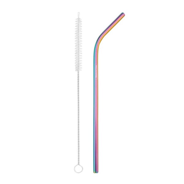 Juego de sorbitos para niñas tornasol de acero inoxidable con cepillo 2 pzs