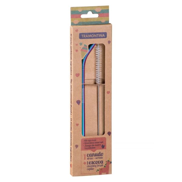 Juego de sorbitos para niñas tornasol de acero inoxidable con cepillo 2 pzs - Imagen 2