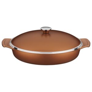 Olla Baja Lyon de Aluminio Forjado con Revestimiento Interno y Externo de Antiadherente Starflon T5 Dorado con Tapa 32cm 4,3L