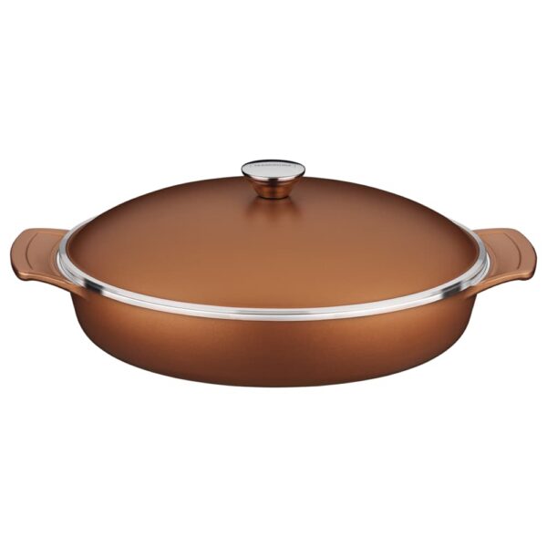 Olla Baja Lyon de Aluminio Forjado con Revestimiento Interno y Externo de Antiadherente Starflon T5 Dorado con Tapa 32cm 4,3L