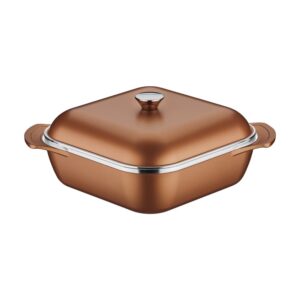 Olla Lyon Cuadrada de Aluminio Forjado con Revestimiento Interno y Externo de Antiadherente Starflon T5 Dorado con Tapa 28cm 5,5L