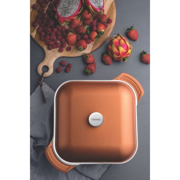 Olla Lyon Cuadrada de Aluminio Forjado con Revestimiento Interno y Externo de Antiadherente Starflon T5 Dorado con Tapa 28cm 5,5L - Imagen 2