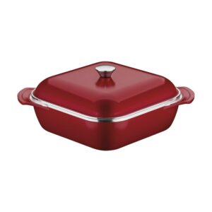 Olla Lyon Cuadrada de Aluminio Forjado con Revestimiento Interno y Externo de Antiadherente Starflon T5 Roja con Tapa 28cm 5,5L