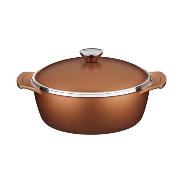 Olla Lyon de Aluminio Forjado con Antiadherente Interno y Externo Starflon Alto Rendimiento T5 Dorado con Tapa 26cm 4,6L