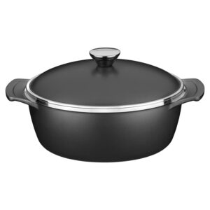 Olla Lyon de Aluminio Forjado con Antiadherente Interno y Externo Starflon Alto Rendimiento T5 Negro con Tapa 30cm 6,8L