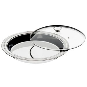 Plato hondo Ciclo de acero inoxidable con tapa de vidrio de 39cm