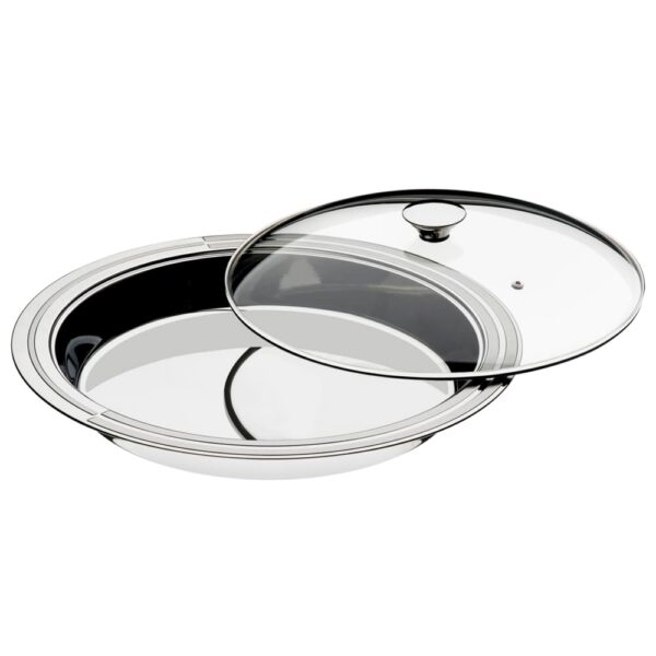 Plato hondo Ciclo de acero inoxidable con tapa de vidrio de 39cm