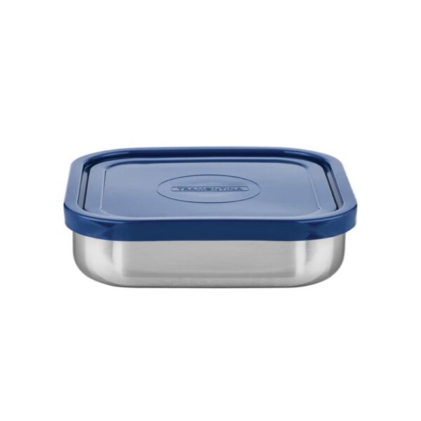 Pote para Alimentos Freezinox de acero inoxidable con tapa plástica azul cuadrado de 0,8L