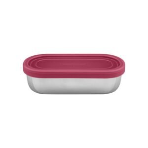 Pote para alimentos Freezinox de acero inoxidable con tapa plástica rosa de 0,4L