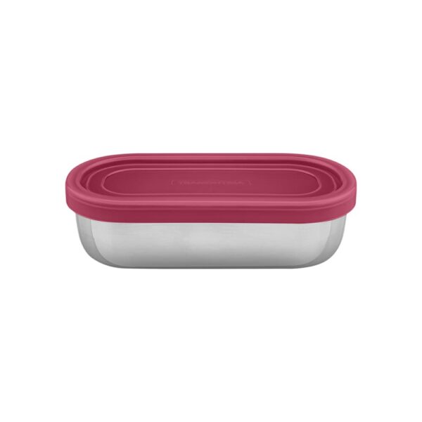 Pote para alimentos Freezinox de acero inoxidable con tapa plástica rosa de 0,4L