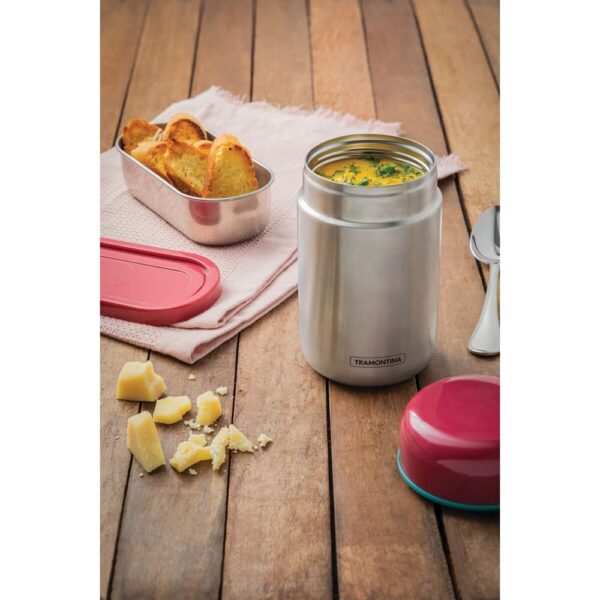 Pote para alimentos Freezinox de acero inoxidable con tapa plástica rosa de 0,4L - Imagen 3