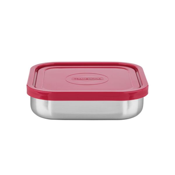 Pote para Alimentos Freezinox de acero inoxidable con tapa plástica rosa cuadrado de 0,8L
