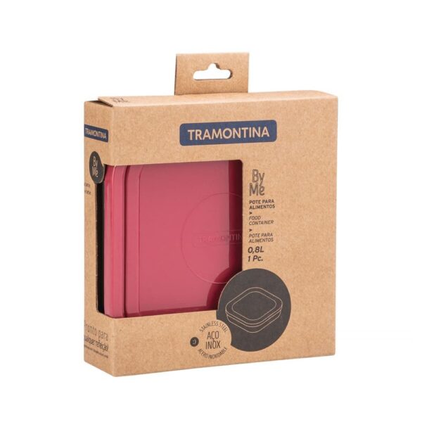 Pote para Alimentos Freezinox de acero inoxidable con tapa plástica rosa cuadrado de 0,8L - Imagen 2