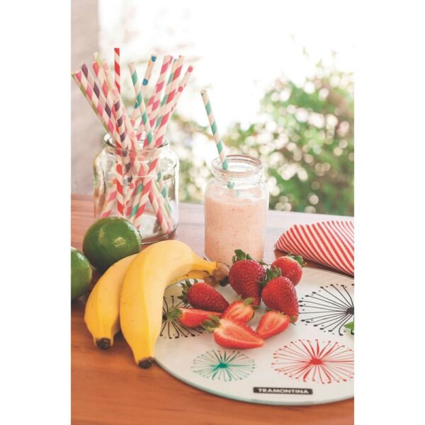 Tabla de vidrio templado redonda blanco con estampado de colores de 30cm - Imagen 3