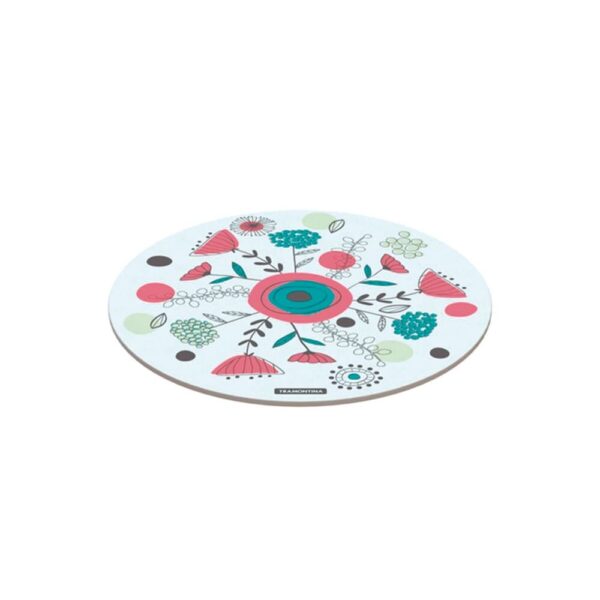 Tabla de vidrio templado redonda blanco con estampado floral de 40cm